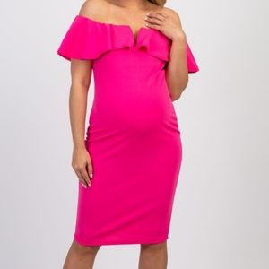 Hot pink strapless maternity dress